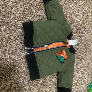 Kids' Quilted Jacket with Dinosaur Patch - Green and Orange
